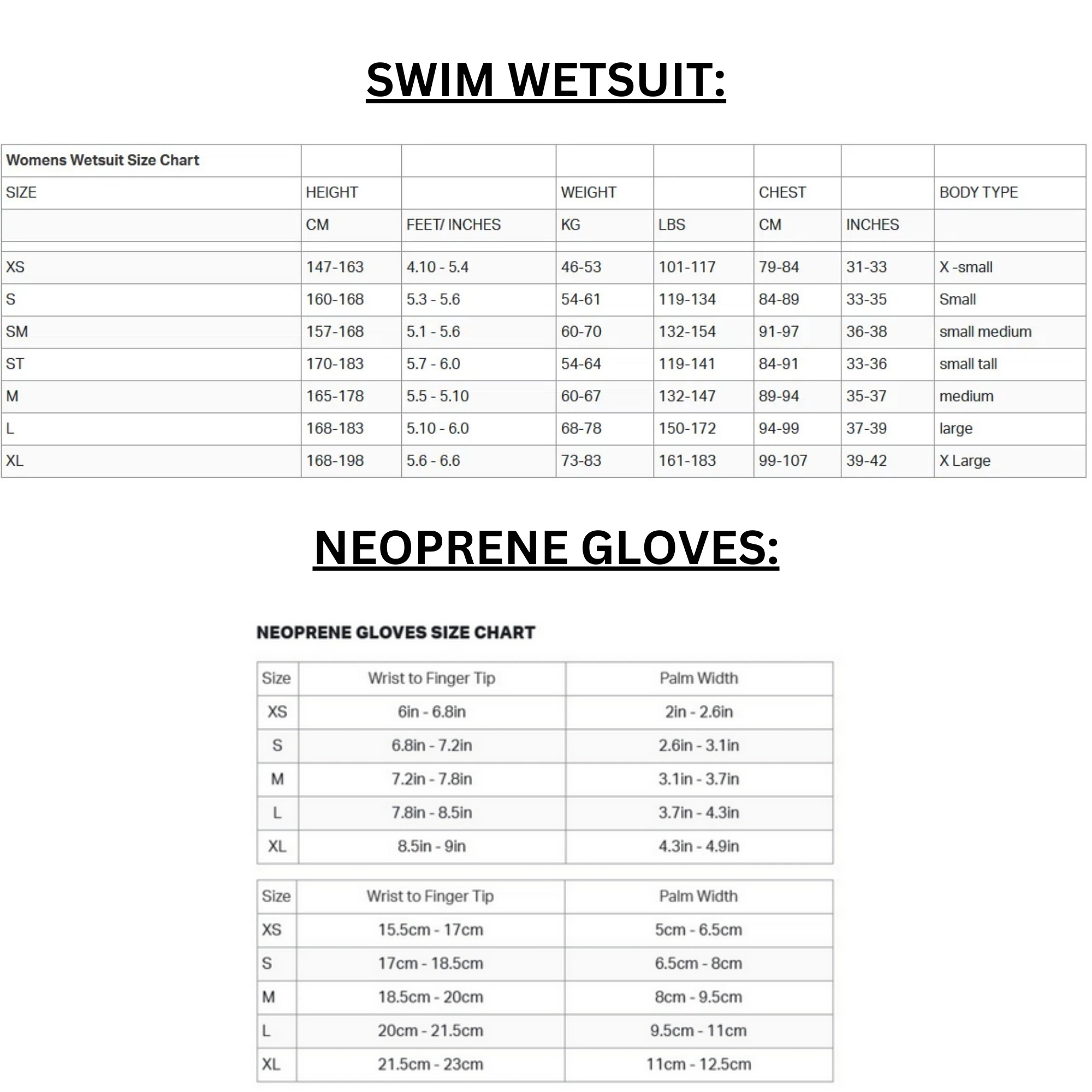 ZONE 3 SWIM WETSUIT & GLOVES 24 0 Tabla de Tallas